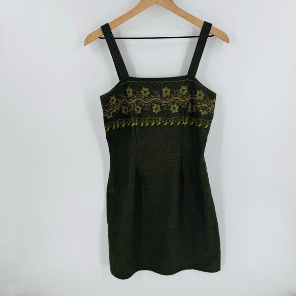 Vintage No Boundaries Olive Green Floral Print Boho Mini Dress Y2K Size Medium - Picture 7 of 7